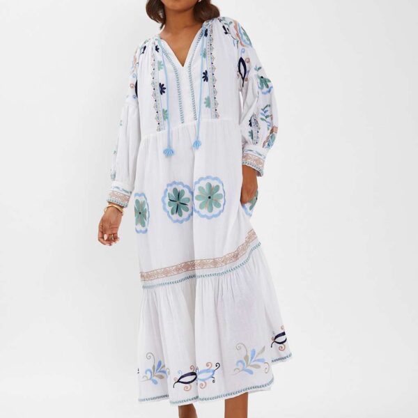 Accessorize Women's Pure Cotton Embroidered Maxi Beach Dress - White, White