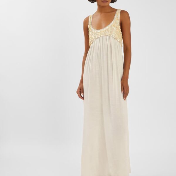Accessorize Women's Embellished Round Neck Maxi Beach Dress - Ivory, Ivory