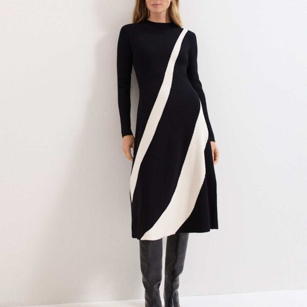 Phase Eight Women's Colour Block High Neck Midi Jumper Dress - 8REG - Black Mix, Black Mix