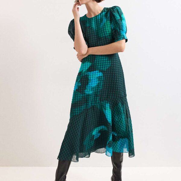 Phase Eight Women's Floral Gingham Midi Tiered Dress - 12REG - Green Mix, Green Mix