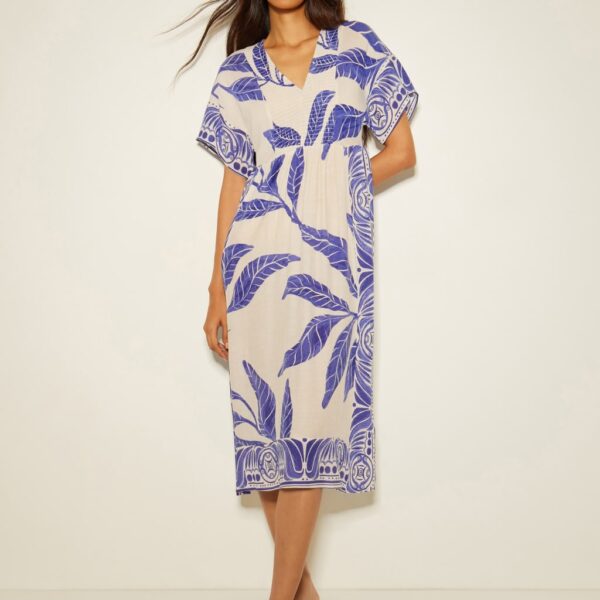 Monsoon Women's Printed V-Neck Midi Shirred Beach Dress - White Mix, White Mix