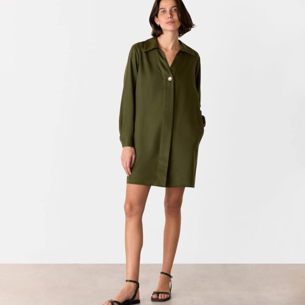 Whistles Women's Pure Lyocell Collared Mini Shirt Dress - 10 - Khaki, Khaki