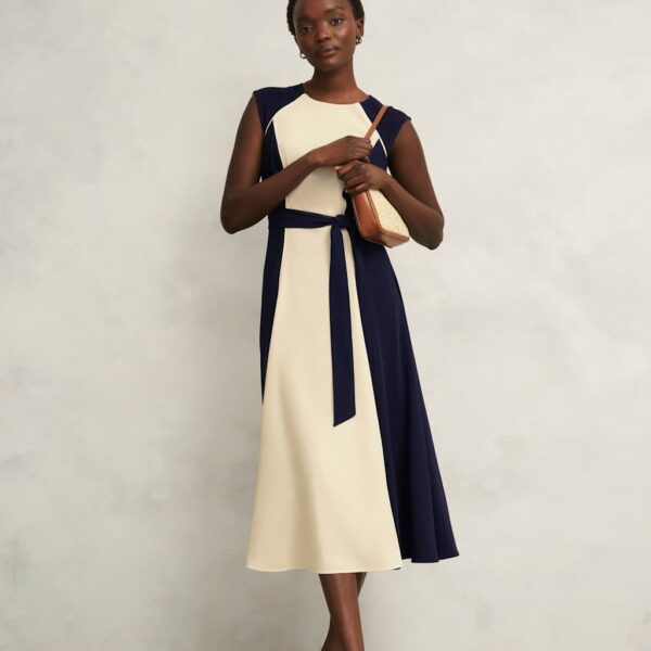 Hobbs Women's Colour Block Midi Skater Dress - 12REG - Navy Mix, Navy Mix