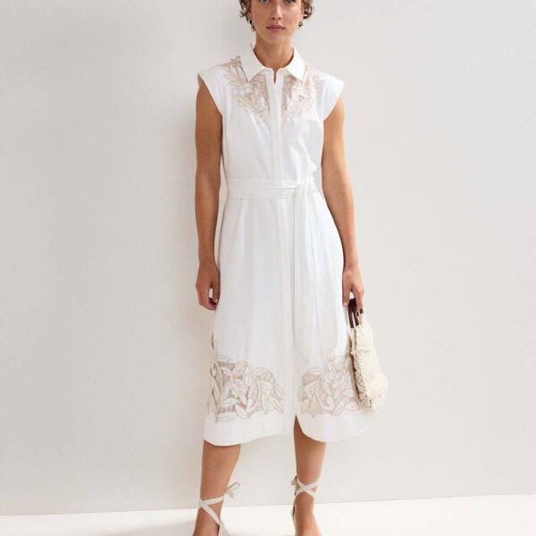 Phase Eight Women's Cotton Rich Embroidered Midi Shirt Dress - 10REG - White Mix, White Mix