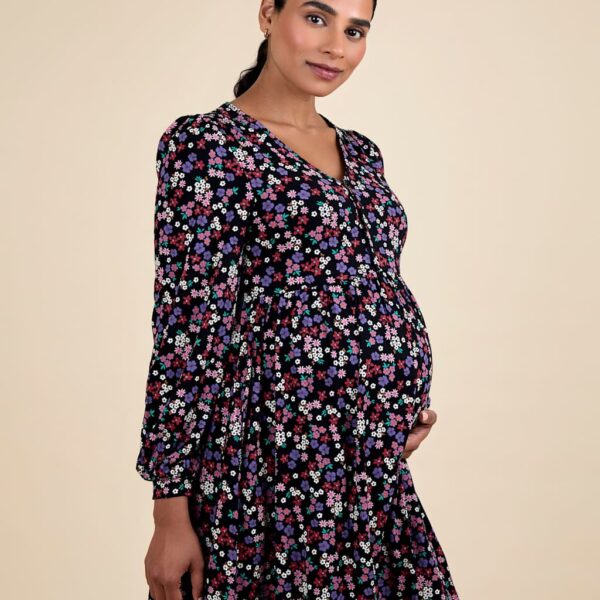 Jojo Maman Bébé Women's Maternity Floral V-Neck Swing Dress - Black Mix, Black Mix