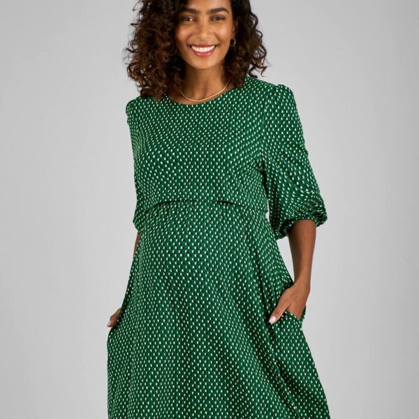Jojo Maman Bébé Women's Maternity Geometric Round Neck Swing Dress - L - Green, Green