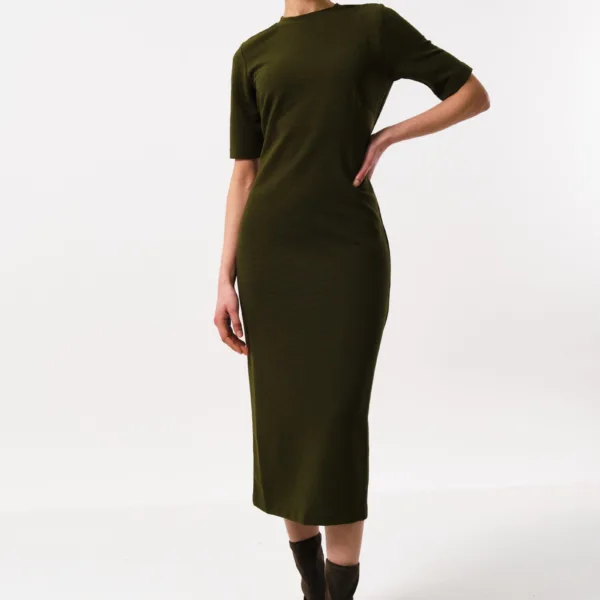 Nila Rib Bodycon Midi Dress - Green