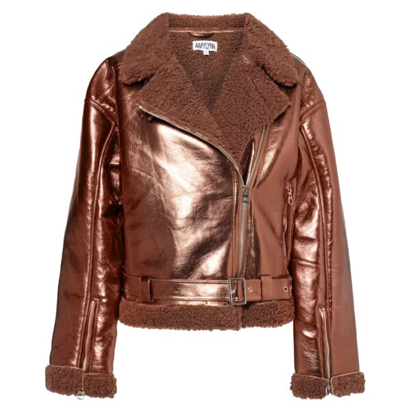 Otto Metallic Coffee Brown Biker Jacket