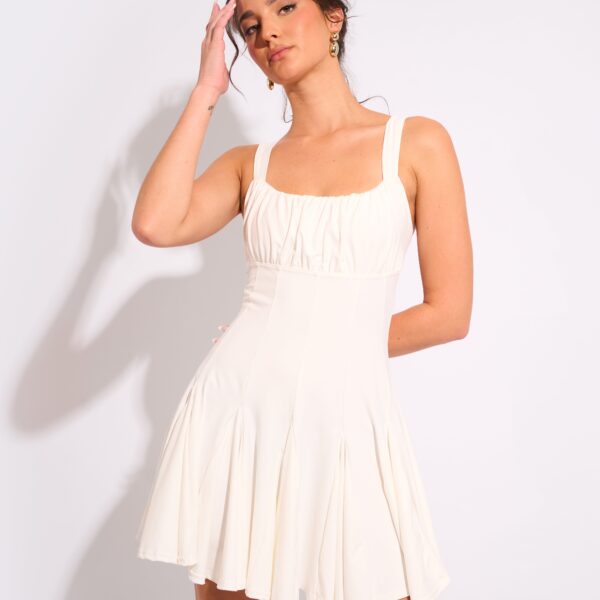 Ruched Detail Mini Skater Dress Ivory