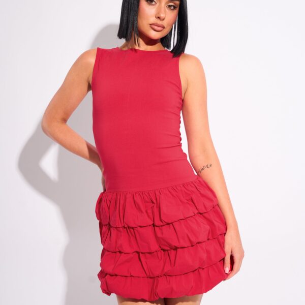 Tiered Ruffle Hem Racer Mini Dress Red