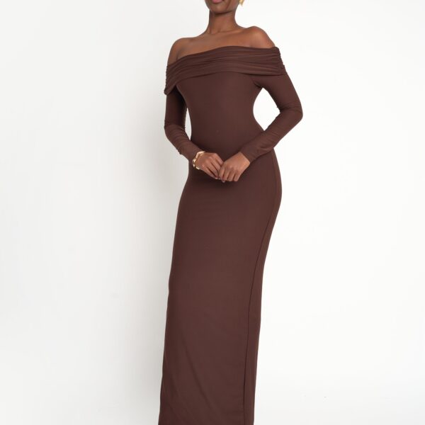 Slinky Bardot Maxi Dress Brown