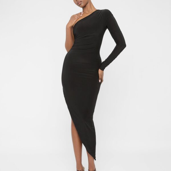 Ruched One Shoulder Maxi Dress Black