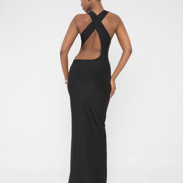 Cross Over Back Detail Luxe Slinky Maxi Dress Black