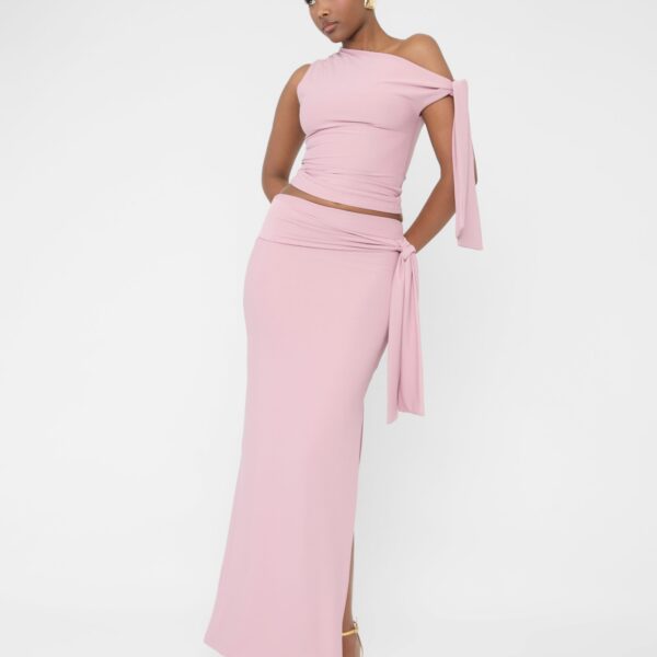 Knot Detail Luxe Slinky Maxi Skirt Mauve