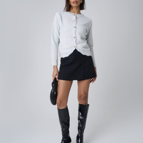 Gold Button Detail Knit Cardigan Grey