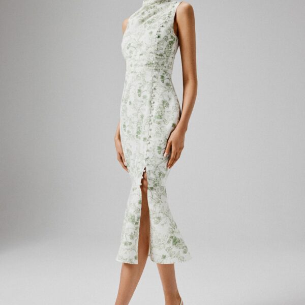 Lavish Alice SAFFRON High Neck Crepe Midi Dress in Sage Porcelain Print XXL UK18