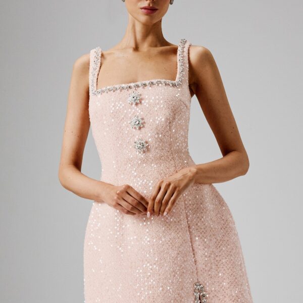 Lavish Alice ZOEY Embellished Boucle Tulip Mini Dress in Blush Pink XXL UK18