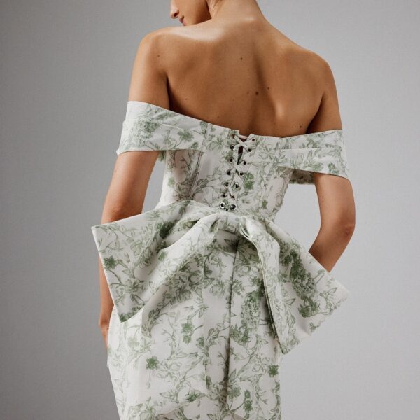 Lavish Alice GEORGIE Off Shoulder Lace Up Mini Dress in Sage Porcelain XL UK16