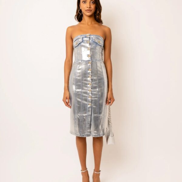 Sadie Metallic Denim Midi Dress