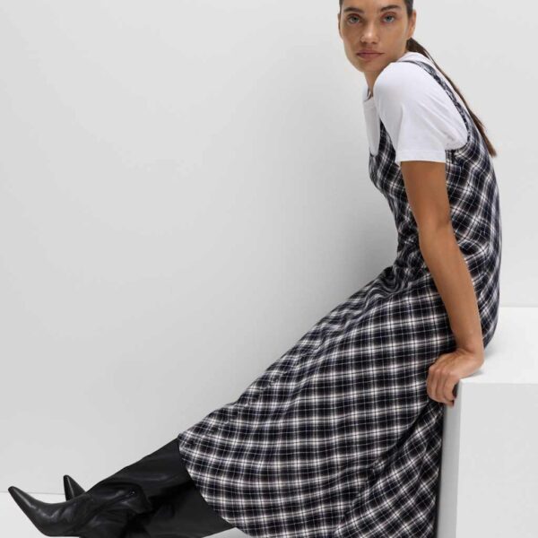M&S Collection Women's Pure Cotton Checked Midi Cami Dress - 14REG - Black Mix, Black Mix