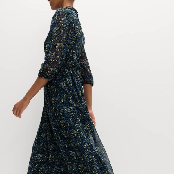 M&S Collection Women's Ditsy Floral Ruched Midaxi Waisted Dress - 14REG - Black Mix, Black Mix