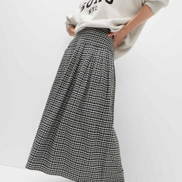 M&S Collection Women's Checked Pleated Midaxi A-Line Skirt - 14REG - Ivory Mix, Ivory Mix