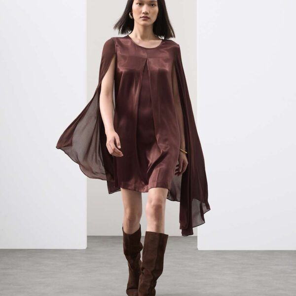 Autograph Women's Cupro Rich Cape Detail Mini Dress - 12 - Dark Brown, Dark Brown