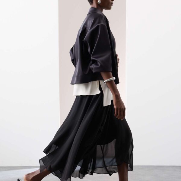 Autograph Women's Layered Draped Midi A-Line Skirt - 14 - Black, Black