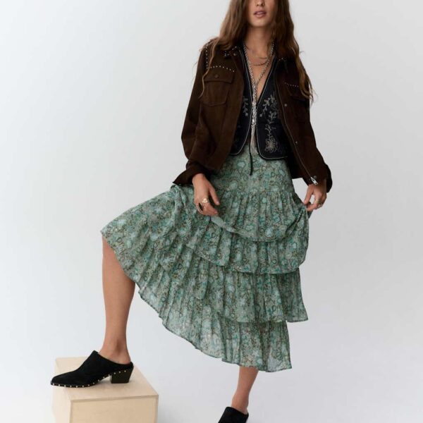 Per Una Women's Printed Ruffle Tiered Midaxi Skirt - 12REG - Green Mix, Green Mix