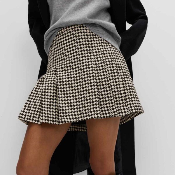 M&S Collection Women's Cotton Rich Dogtooth Tweed Pleated Mini Skirt - 14REG - Black Mix, Black Mix