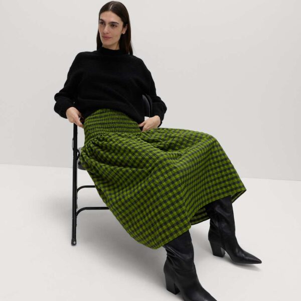 M&S Collection Women's Gingham Midi A-Line Skirt - 12REG - Green Mix, Green Mix