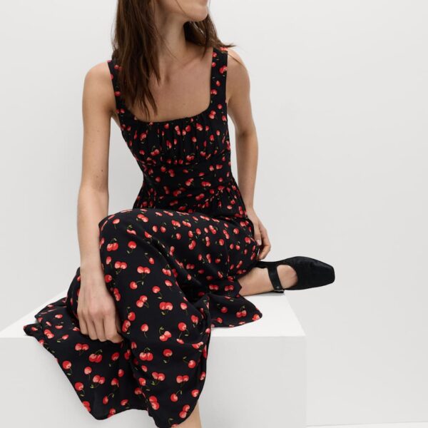 M&S Collection Women's Printed Corset Waisted Dress - 14REG - Black Mix, Black Mix