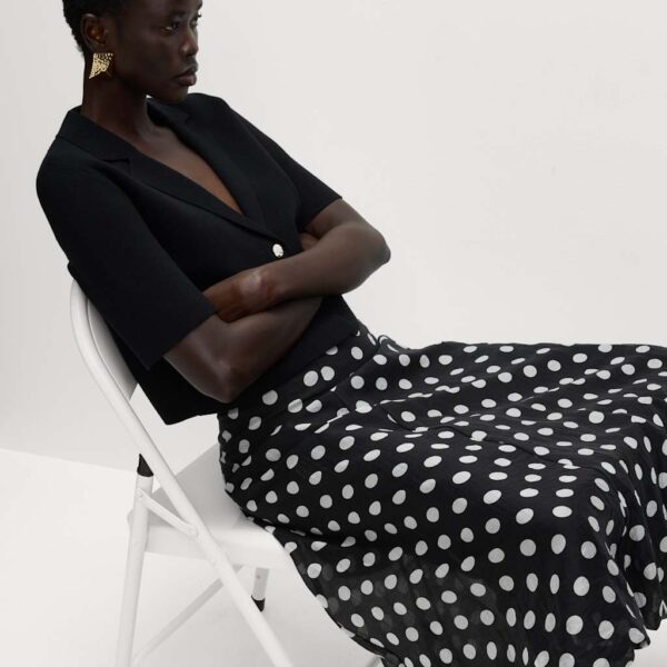 M&S Collection Women's Lyocell Rich Polka Dot Midaxi A-Line Skirt - 10REG - Black Mix, Black Mix