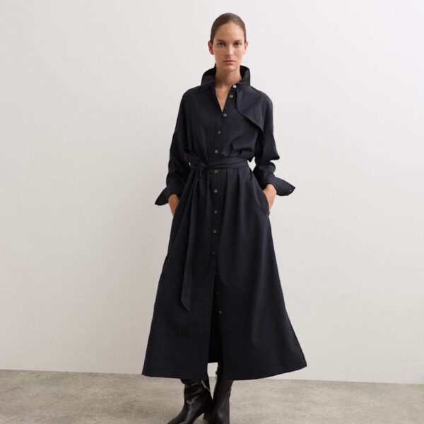 Jaeger Women's Wool Rich Button Front Trench Detail Dress - 14 - Slate, Slate