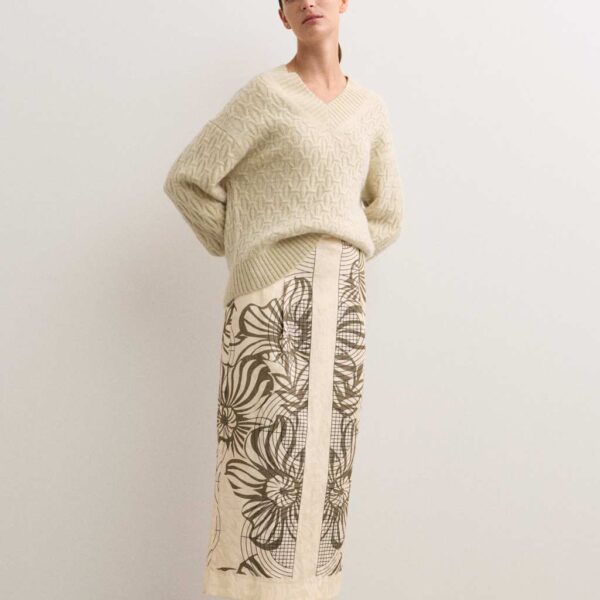 Jaeger Women's Printed Jacquard Midaxi Column Skirt - 12 - Ivory Mix, Ivory Mix