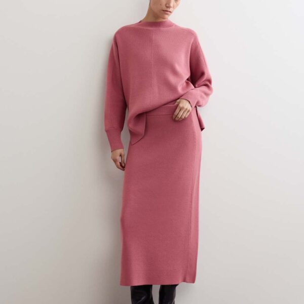 Jaeger Women's Pure Merino Wool Knitted Midi Skirt - Rose, Rose