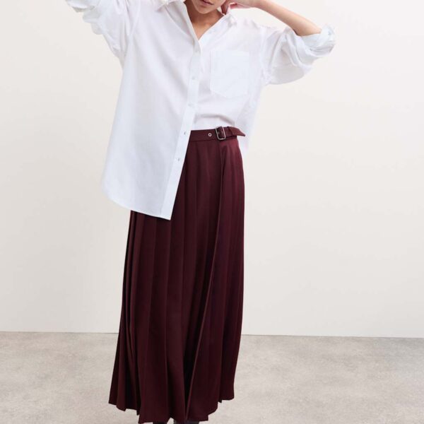 Jaeger Women's Pleated Midaxi Skirt - 14 - Bitter Chocolate, Bitter Chocolate,Black Mix