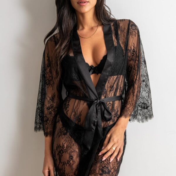 Pour Moi Women's For Your Eyes Only Floral Lace Short Robe - 12 - Black, Black