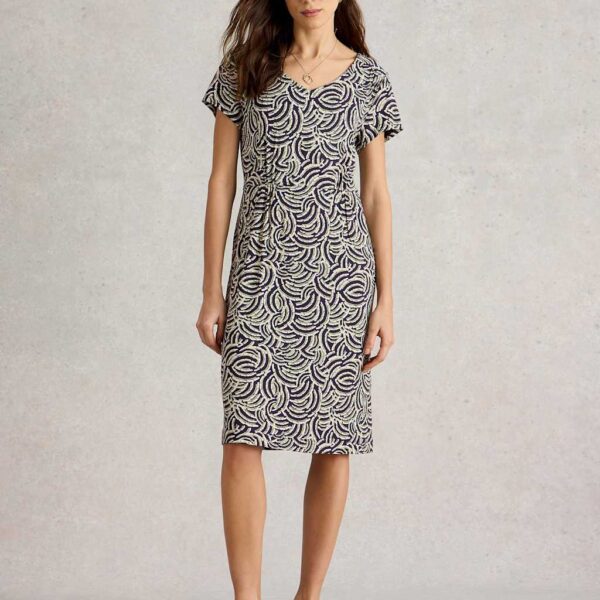 White Stuff Women's Jersey Printed V-Neck Knee Length Tea Dress - 14REG - Navy Mix, Navy Mix
