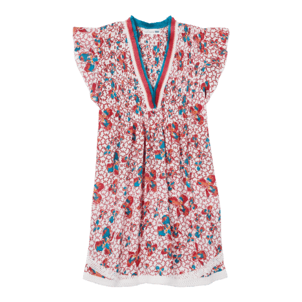 Women Mini Dress Iris Lace- Vilebrequin X Poupette St Barth - Sasha - Red - Size XS - Vilebrequin
