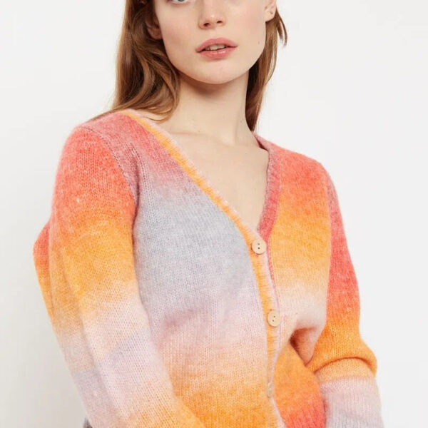 Louche Thao V Neck Space Dyed Cardigan in Orange
