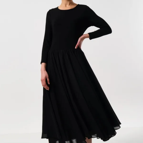 Huxley Jersey & Georgette Midi Dress - Black
