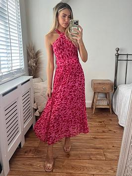 Style Cheat Halter Printed Midi Dress - Pink