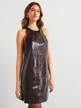 Mango Leather-Effect Sleeveless Dress - Red