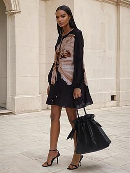 Religion Twist Mini Dress With Large Placement Prints - Beige/Black