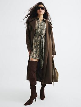 River Island Tie Front Snake Print Shirt Dress - Brown