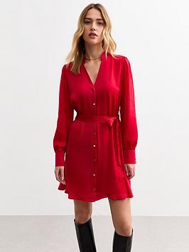 New Look Red V-Neck Satin Mini Dress