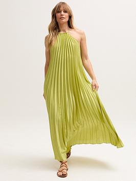 Lily & Lionel Philomena Halter Neck Pleated Maxi Dress - Green