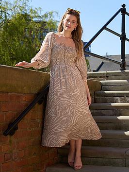 Lily & Lionel Lauren Shirred Bodice Banana Print Maxi Dress - Ecru
