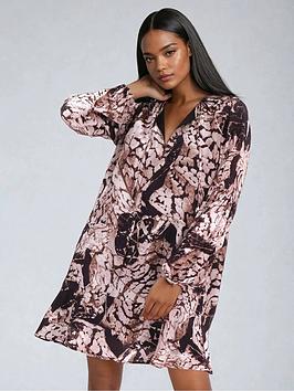 Religion Mystic Animal Print Frill Hem Tunic Dress - Beige